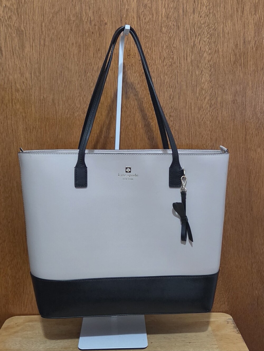 Kate Spade New York Colorblock Leather Shoulder Tote Bag with Bow Charm